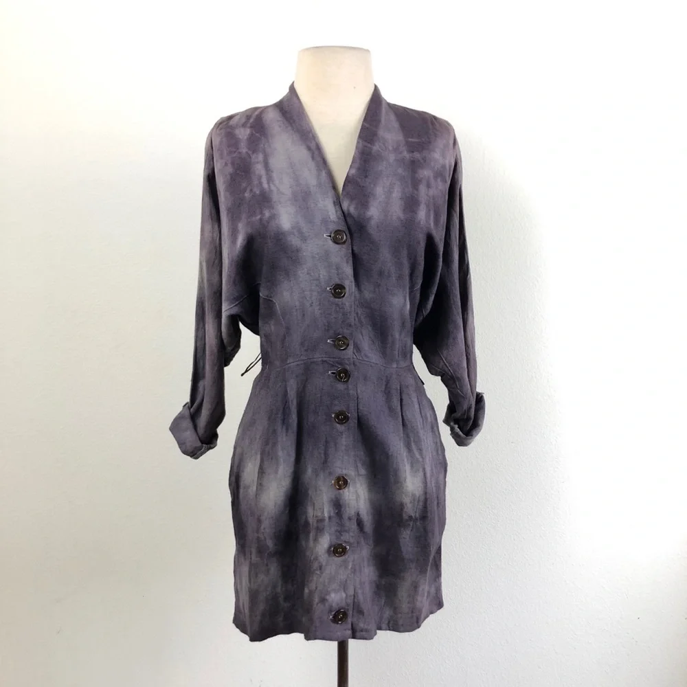 vintage 90s tie dyed linen shirt dress‎ grunge boho